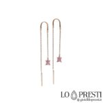 Orecchini faschion-moda pendenti catena in oro rosa 18kt con zirconi bianchi o di colore.Certificato di garanzia e confezione regalo.