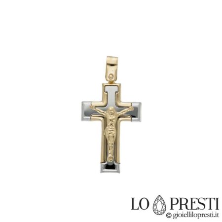 Cross with Christ in 18kt white and yellow gold