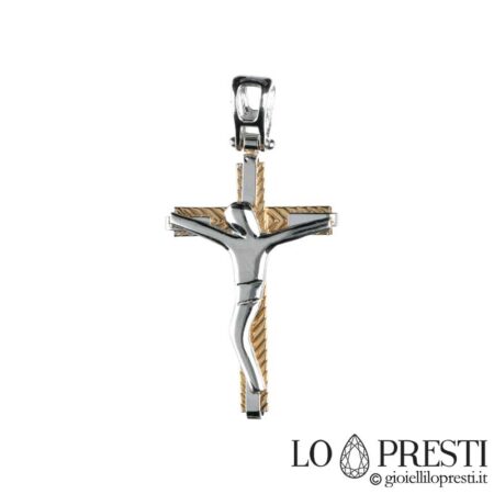 Cross with Christ in 18kt white and yellow gold, simply elegant, for baptism, birth