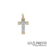 Croix avec le Christ en or blanc et jaune 18 carats, tout simplement élégante, pour le baptême, la naissance ou simplement un symbole de foi