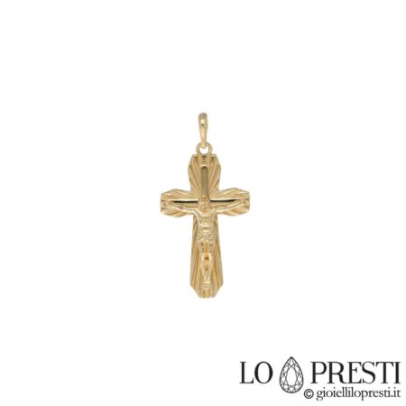 Croix en or jaune 18 carats, finition polie, symbole religieux adapté au cadeau de baptême