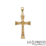 Kreuz aus 18-karätigem Gelbgold, polierte Verarbeitung, religiöses Symbol, geeignet als Tauf- oder Geburtsgeschenk oder einfach als Symbol des Glaubens