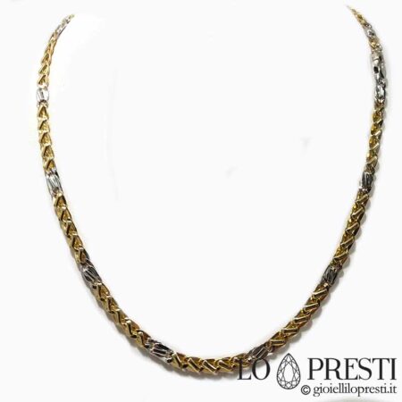 Men's necklace in 18 kt white and yellow gold modern full flat link, the weight refers to the size 50 cm