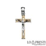 Croce con Cristo in oro bianco e giallo 18kt idea regalo padrino madrina