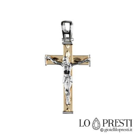 Cross with Christ in 18kt white and yellow gold godfather godmother gift idea