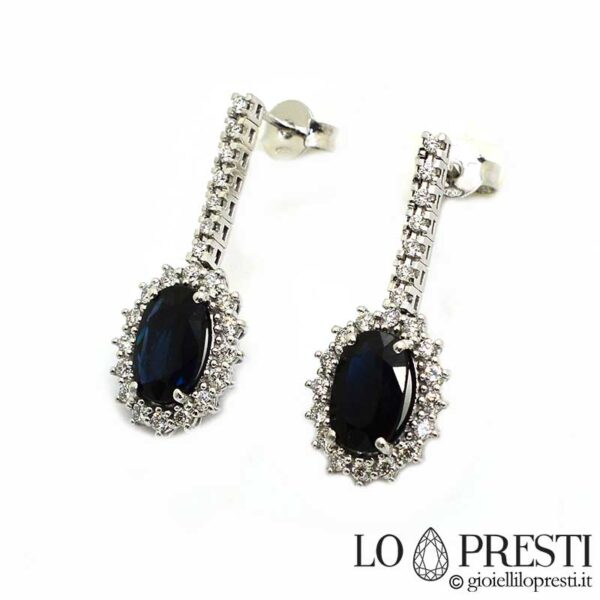 tennis earrings with oval sapphires and certified diamonds