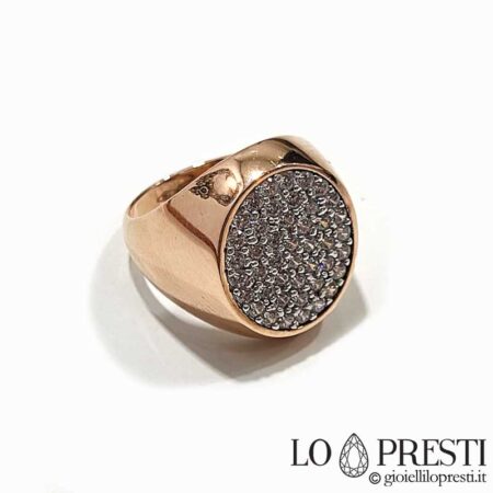 Women's pinky ring in 18kt rose gold with white zircons
