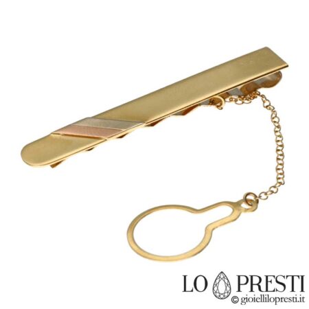 Nako-customize na tatlong-kulay na 18 kt gold tie clip accessory para sa mga lalaki. Sertipiko ng warranty at kahon ng regalo.