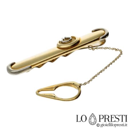18kt white and yellow gold tie clip with satin finish