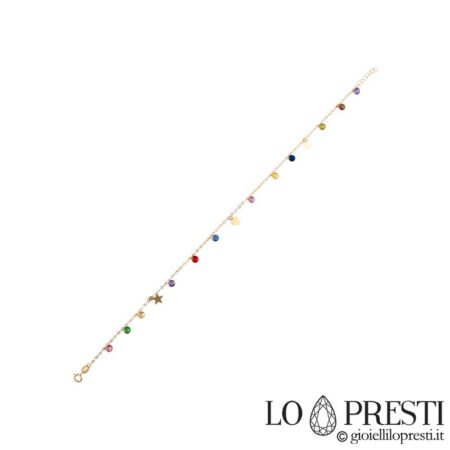 Fantasy women's anklet in 18kt yellow gold with colored stones. Warranty certificate and gift box.