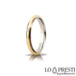 Обручальное кольцо Unaerre Andromeda, узкая модель, белое и желтое золото 18 карат, бриллиант классической огранки, индивидуализация с помощью внутренней гравировки