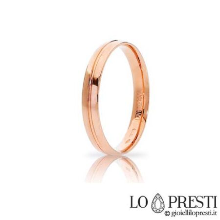 Unoaerre リラ モデルの結婚指輪は、婚約、記念日、結婚式に最適な 18K ホワイト、イエロー、またはローズ ゴールドの証明書とギフト ボックスです。