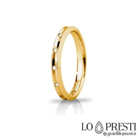 Unoaerre wedding ring in 18kt white or yellow gold, with 0.08 ct natural diamonds, crown model, brilliant promises line