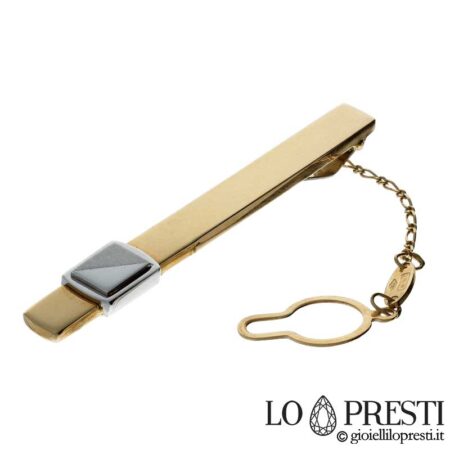 18kt white and yellow gold tie clip with satin finish