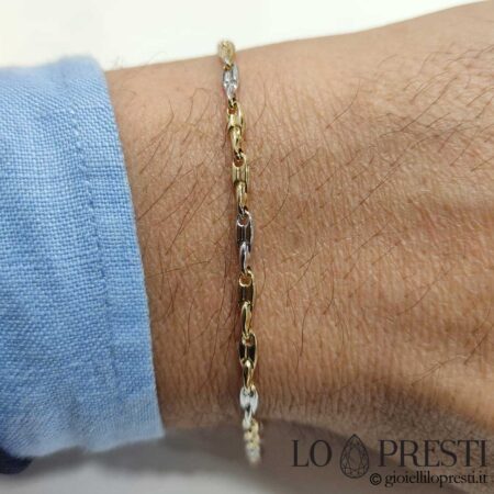 Men's bracelet in 18 kt white and yellow gold, modern tubular mesh, the weight refers to the size 21 cm